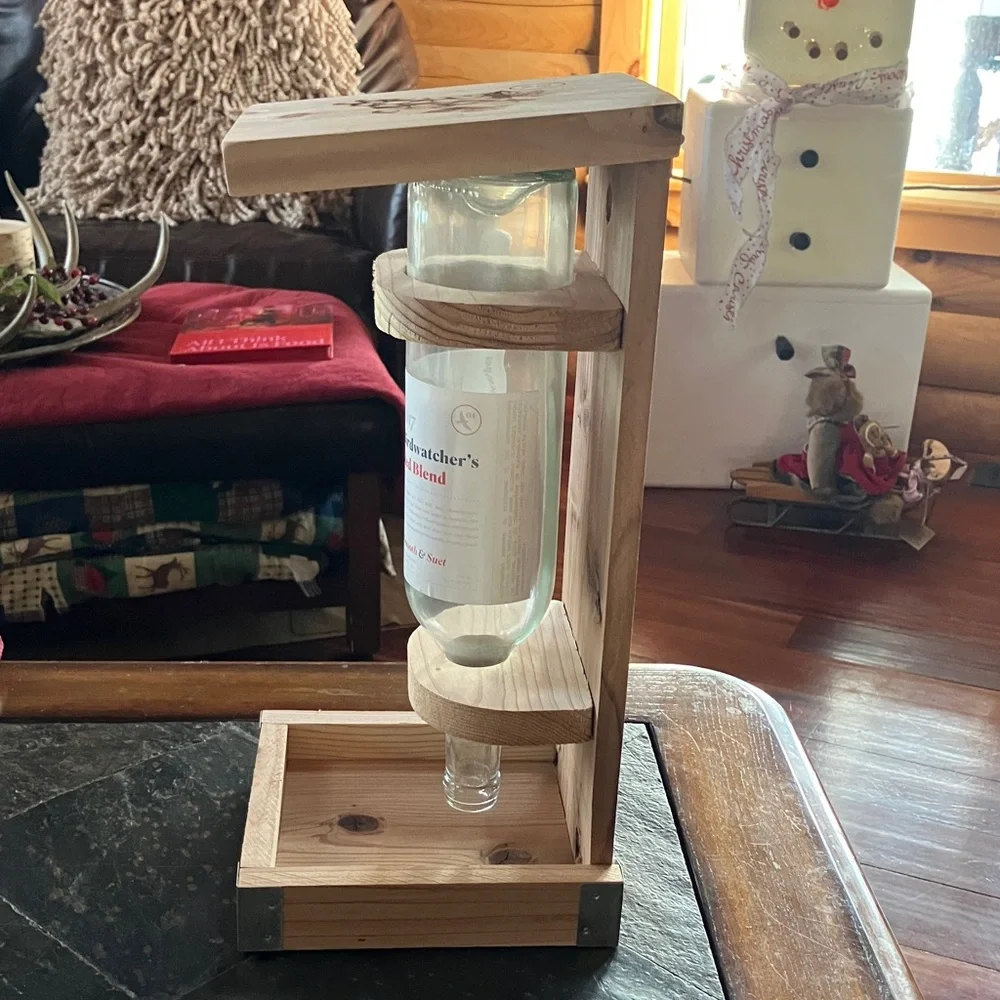 New: Cedar Bird Feeder with Wine Bottle - Natural Wood